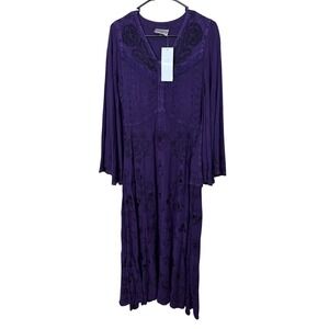 HolyClothing Purple Embroidered Bell Sleeve Boho Renaissance Dress Small NWT